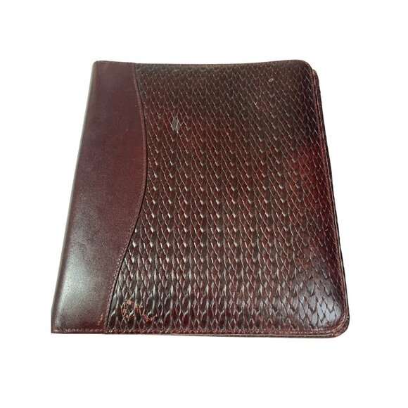 Leather Portfolio Cover Majora Full Grain Cognac Burgundy With Textured Design 1 - Picture 1 of 7